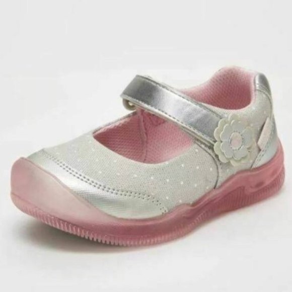 Stride Rite Silver and Pink Kids Sneakers - Picture 1 of 9